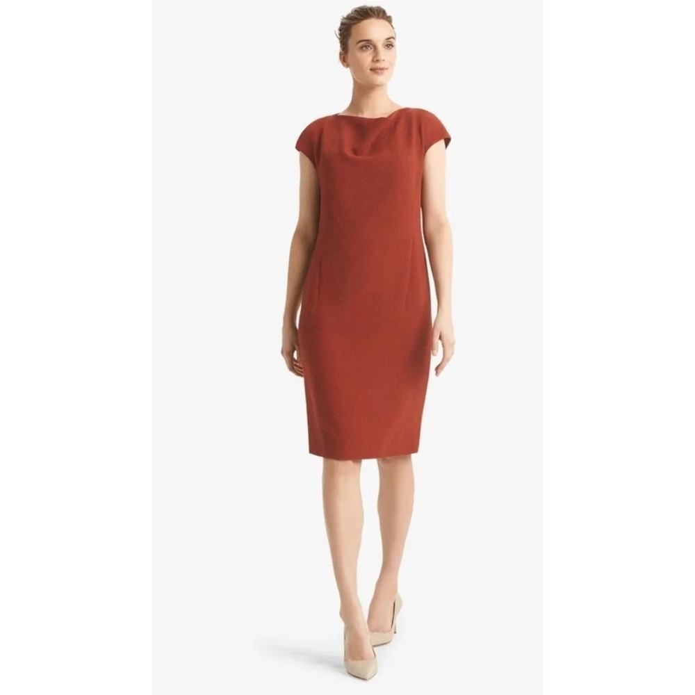 MM.LaFleur Marilyn Dress 6 Professional Adobe Red Cowl Neck Sheath Cap Sleeve